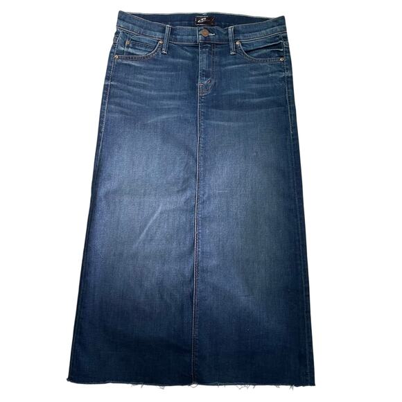 Mother Denim The Straight A Moontide Cut Off Denim Midi Skirt Sz 24 Cotton - Picture 1 of 6